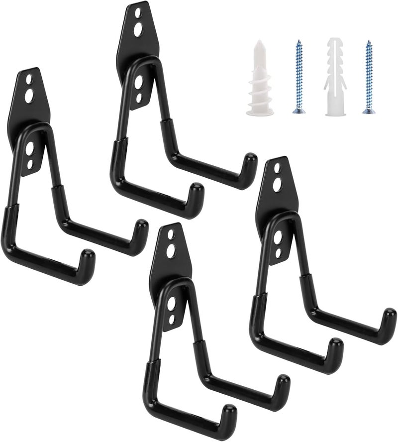 Suprom 4 Pack Garage Hooks Heavy Duty - Supports 100 lbs, Utility Steel Garage Hanger & Organizer for Organizing Garden Lawn Tools, Ladders, Garden Hose, Digging Shovel, Bikes, Ropes - Image 1